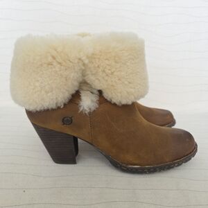 Born Womens Shearling Lined Heeled Burnished Toe Brown Leather Boots Size 9